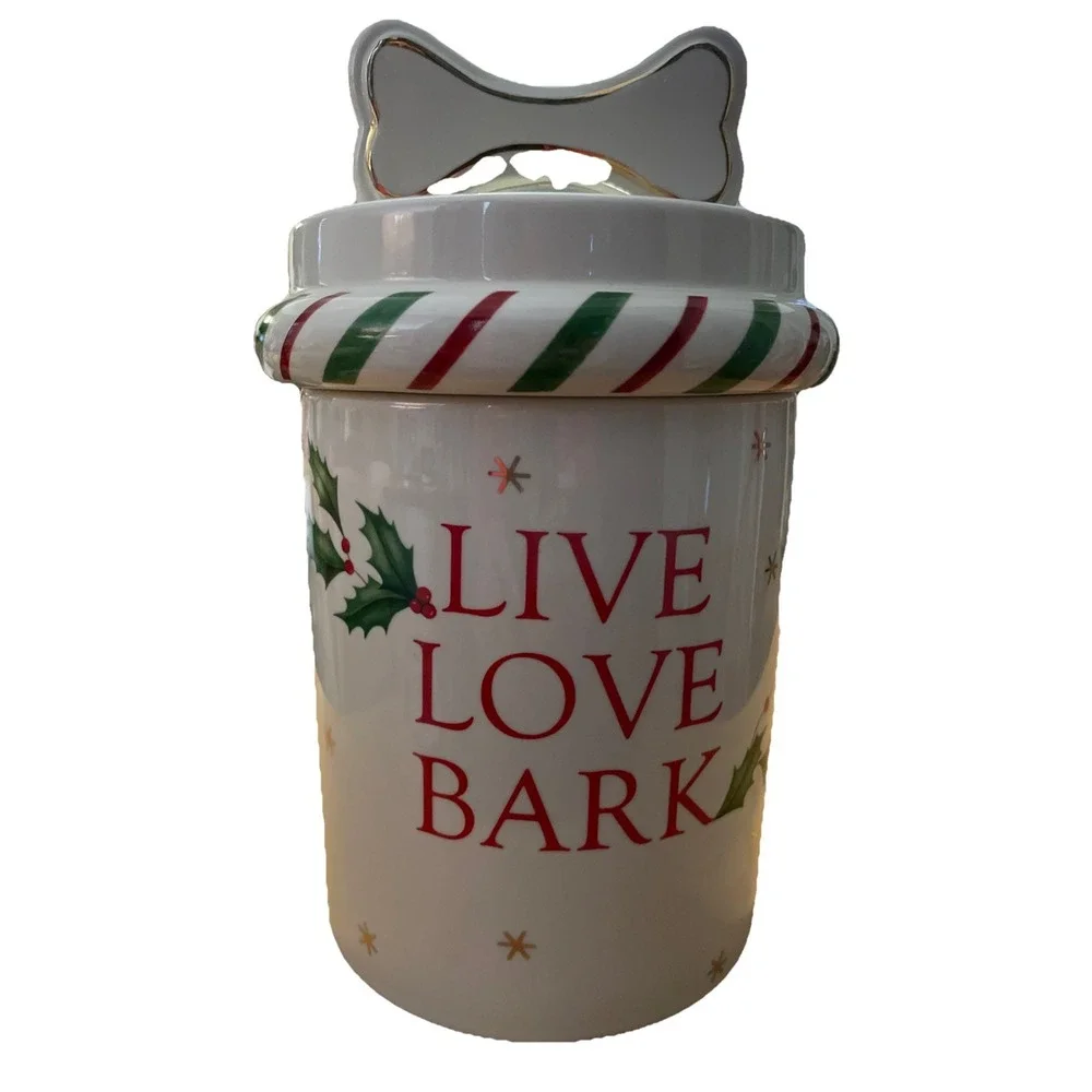Lenox Christmas Holiday Dog Treat Jar LIVE LOVE BARK #863666